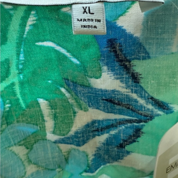 Emily Daniel’s Linen Blue and Green Tropical  Print Top Size XL - Picture 5 of 8